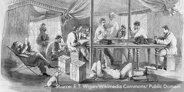 Image 4: British officers in their tent during the first Opium War, circa 1839